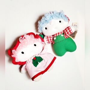 Vintage 1982 Applause Sunbonnet   Babies Plush Christmas Dolls (Lot Of 2)